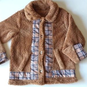 Brown Teddy JACKET TOP Plaid Pink Blue Girls 7 yrs